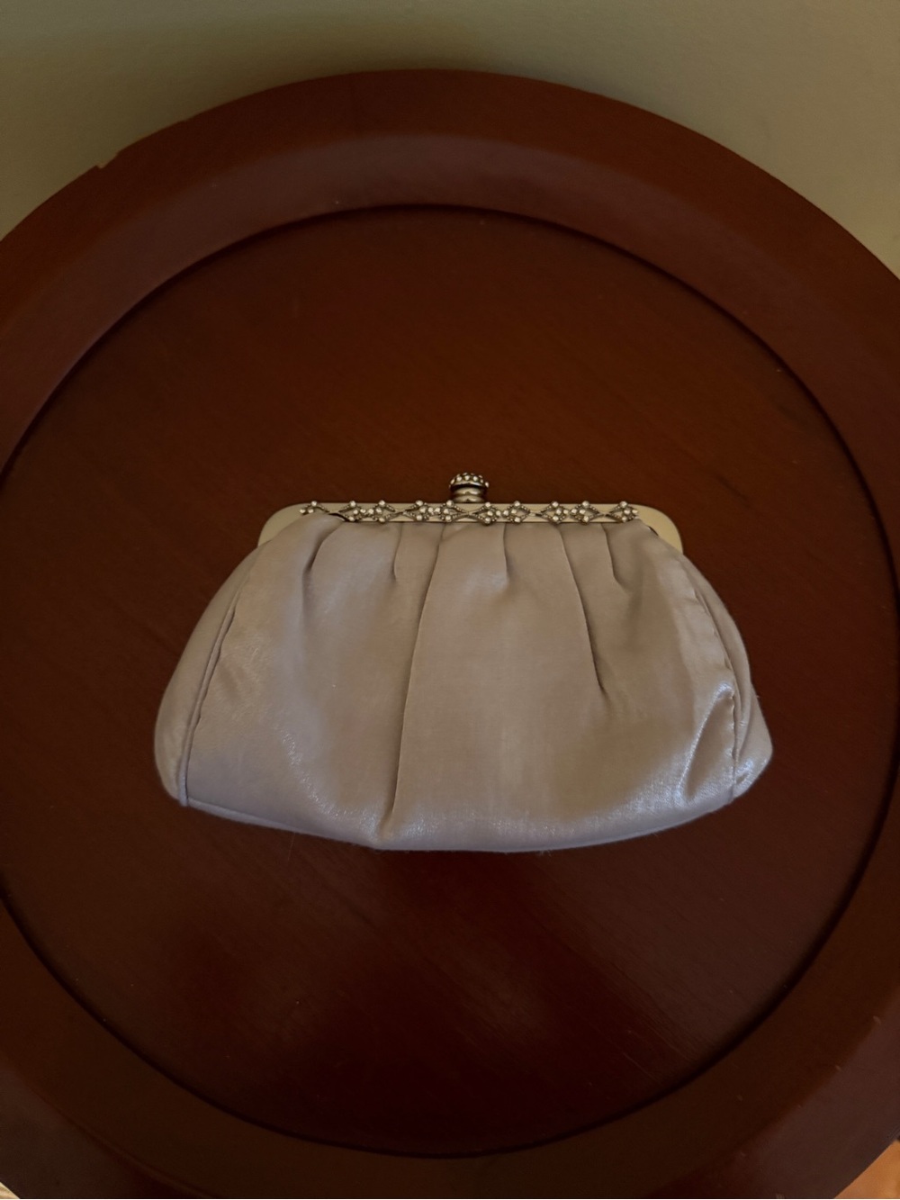 Jessica McClintock Cream Satin Jeweled Frame Clutch